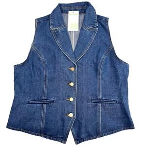New Collection Denim Vest Women’s Size L Blue Denim Medium Wash Button New NWT